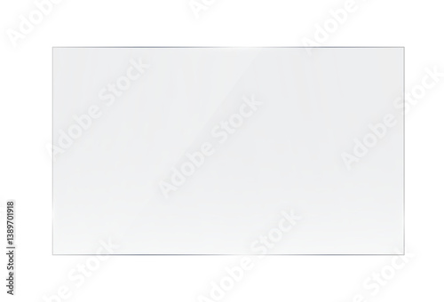Rectangle glass transparent realistic plate. Acrylic and glass texture frame with gloss and glare. Clear PNG panel on white background. Isolated 3D object illustration.