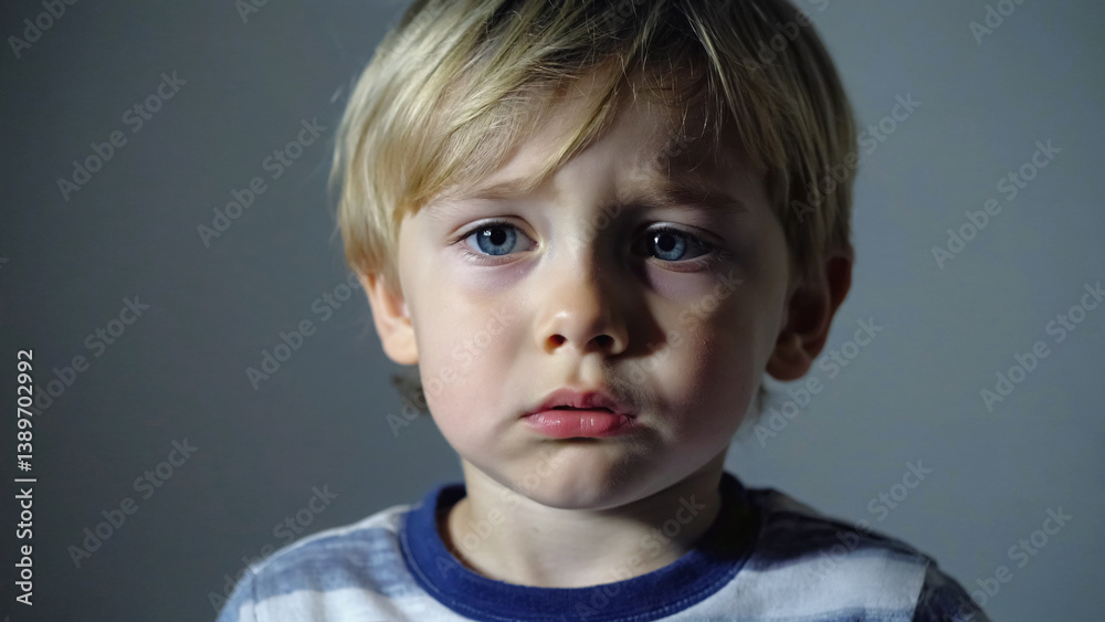 A young boy with a thoughtful and sad expression, perfect for scenes where someone is feeling down or introspective