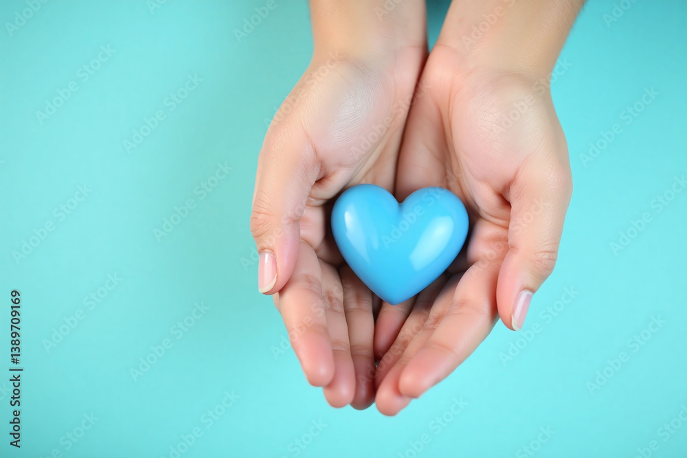 two hands holding a blue heart on a blue background two hands holding a blue heart on a blue background