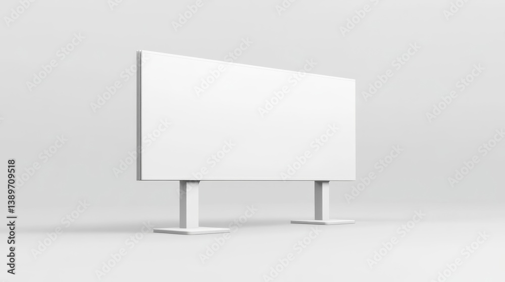 Fototapeta premium Blank horizontal billboard with metal frame and black supports on white background.