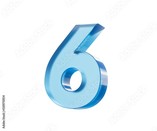 3d Glossy Blue number 6 or Six with a gradient of blue shades. 3d illustration