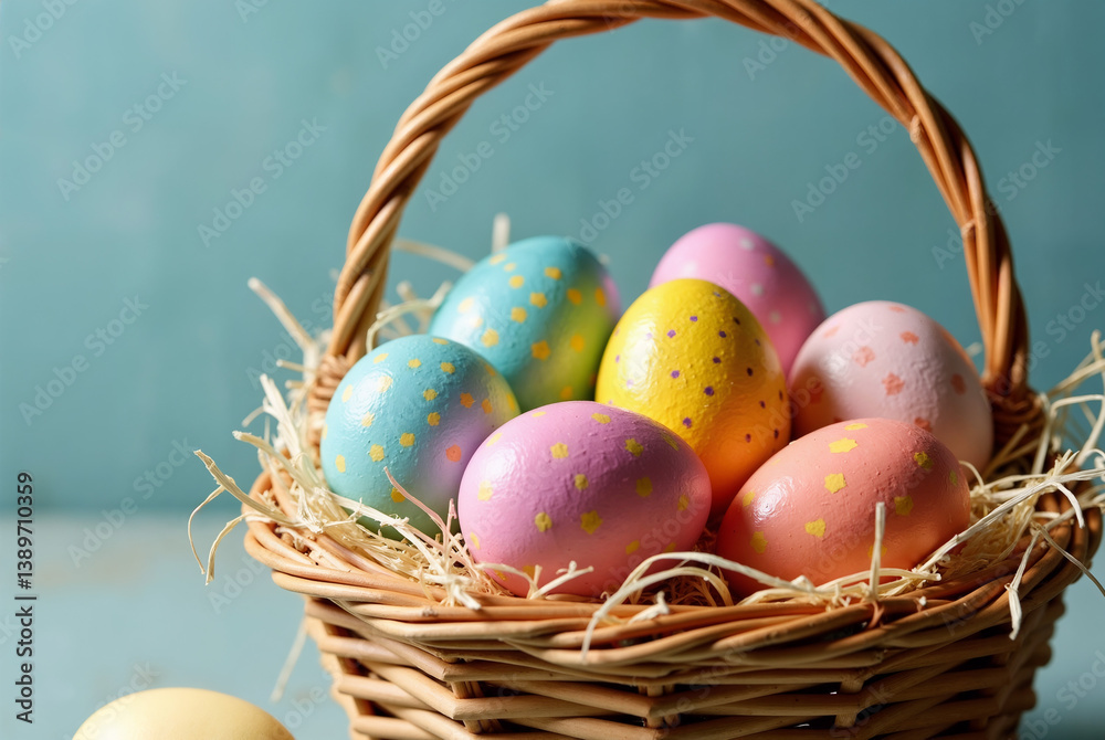 colorful easter eggs in a basket colorful easter eggs in a basket