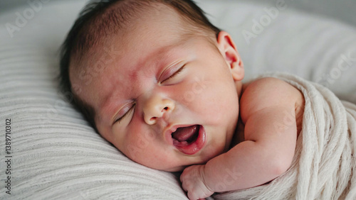 Obraz na płótnie Close-up of a baby sleeping peacefully on a soft blanket, great for family, parenting and nursery themes w salonie