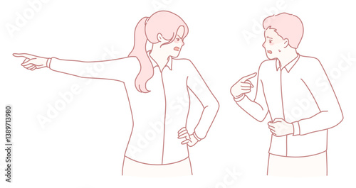 Several figures showcasing a disagreement can be seen through their body language, expressions, and gestures
