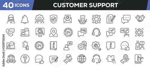 Customer support icons set. Web line icons collection related service, information, assistant, guide. Editable stroke. Perfect pixel vector illustration isolated on white background.