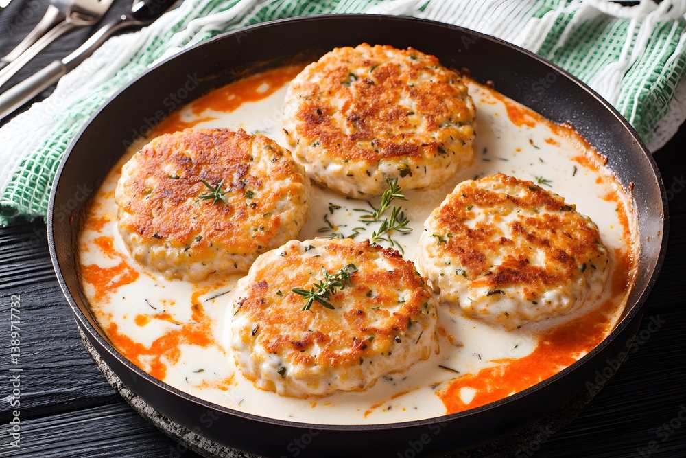 Delicious Pan-Fried Fish Cakes in Creamy Sauce Delicious Pan-Fried Fish Cakes in Creamy Sauce