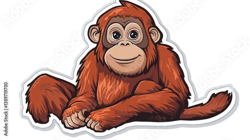 Cartoon Orangutan Sitting,  Friendly Animal, Illustration photo
