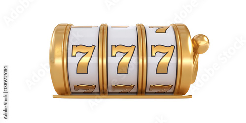 Gold And White 3D Illustration Of Slot Machine With 777 Symbols