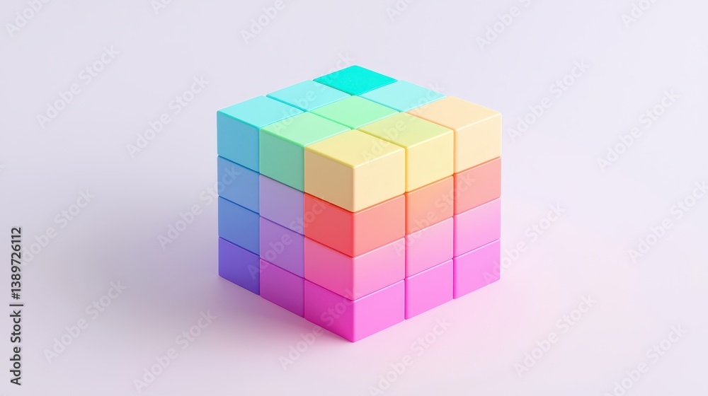 Obraz premium Colorful Pastel Cube on Light Background for Creative Design Projects