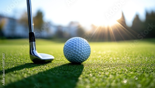 Wallpaper Mural Close-up of a golf ball and iron club on the green grass Torontodigital.ca