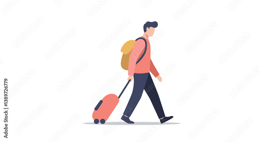 Obraz premium Man walking with suitcase against a white background 