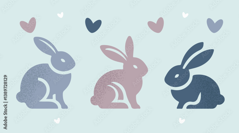 Set of Cute silhouettes of rabbits with flowers and hearts for Easter, vector illustrations.
Set of Cute silhouettes of rabbits with flowers and hearts for Easter, vector illustrations.