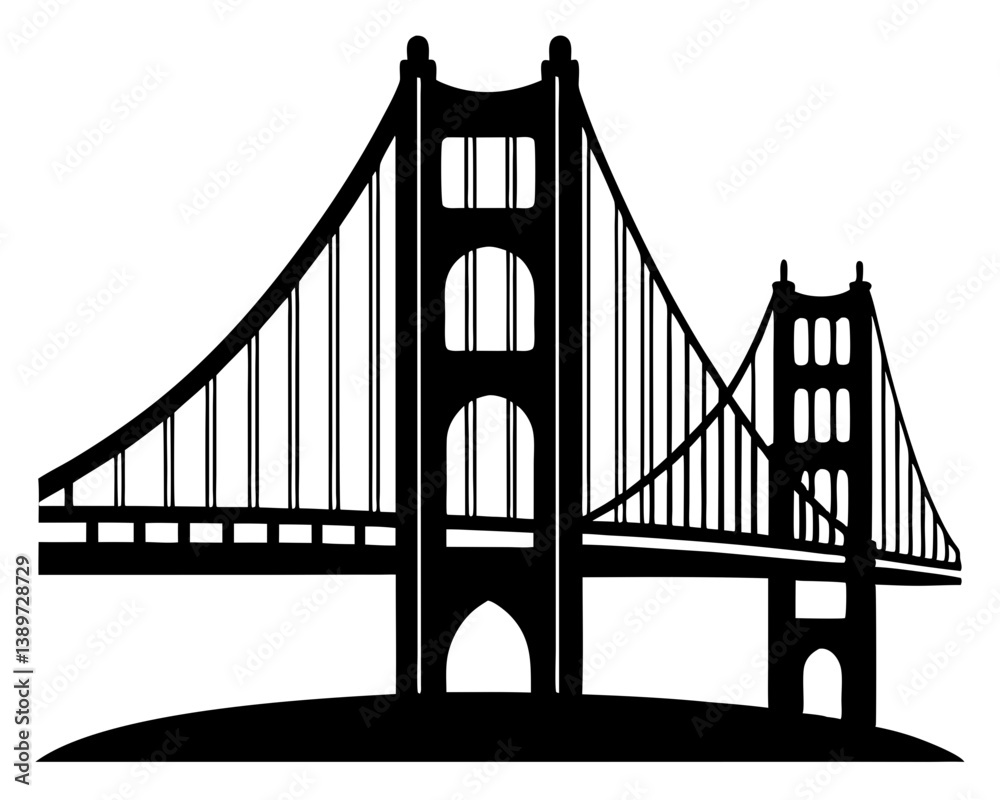 Fototapeta premium Golden Gate Bridge Silhouette Vector & Iconic Landmark SVG 