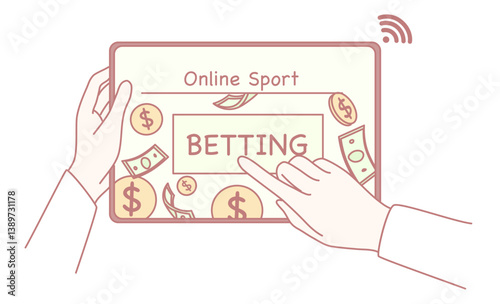 An illustration showcasing the vibrant world of online sports betting featuring hands, money, and gaming elements