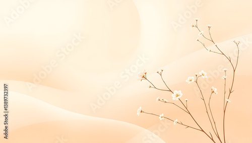 Minimalist Beige Floral Background with Gentle Waves and White Flowers for Elegant Design and Branding Projects