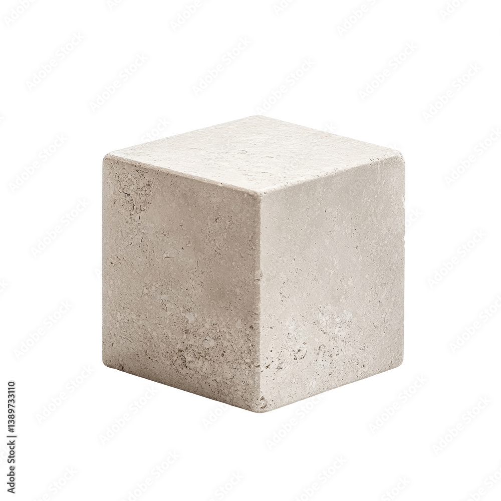 A solid, textured cube with a light gray color, featuring smooth edges and a flat surface. A solid, textured cube with a light gray color, featuring smooth edges and a flat surface.