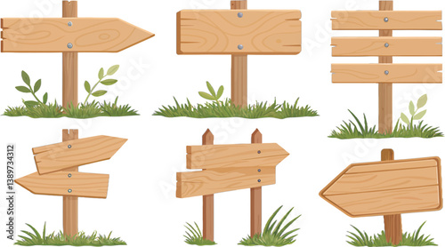 Obraz na płótnie Set of wooden direction signs with greenery, perfect for guiding path lovers. w salonie