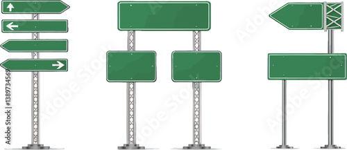 Obraz na płótnie Collection of blank green road signs ready for directional information. w salonie