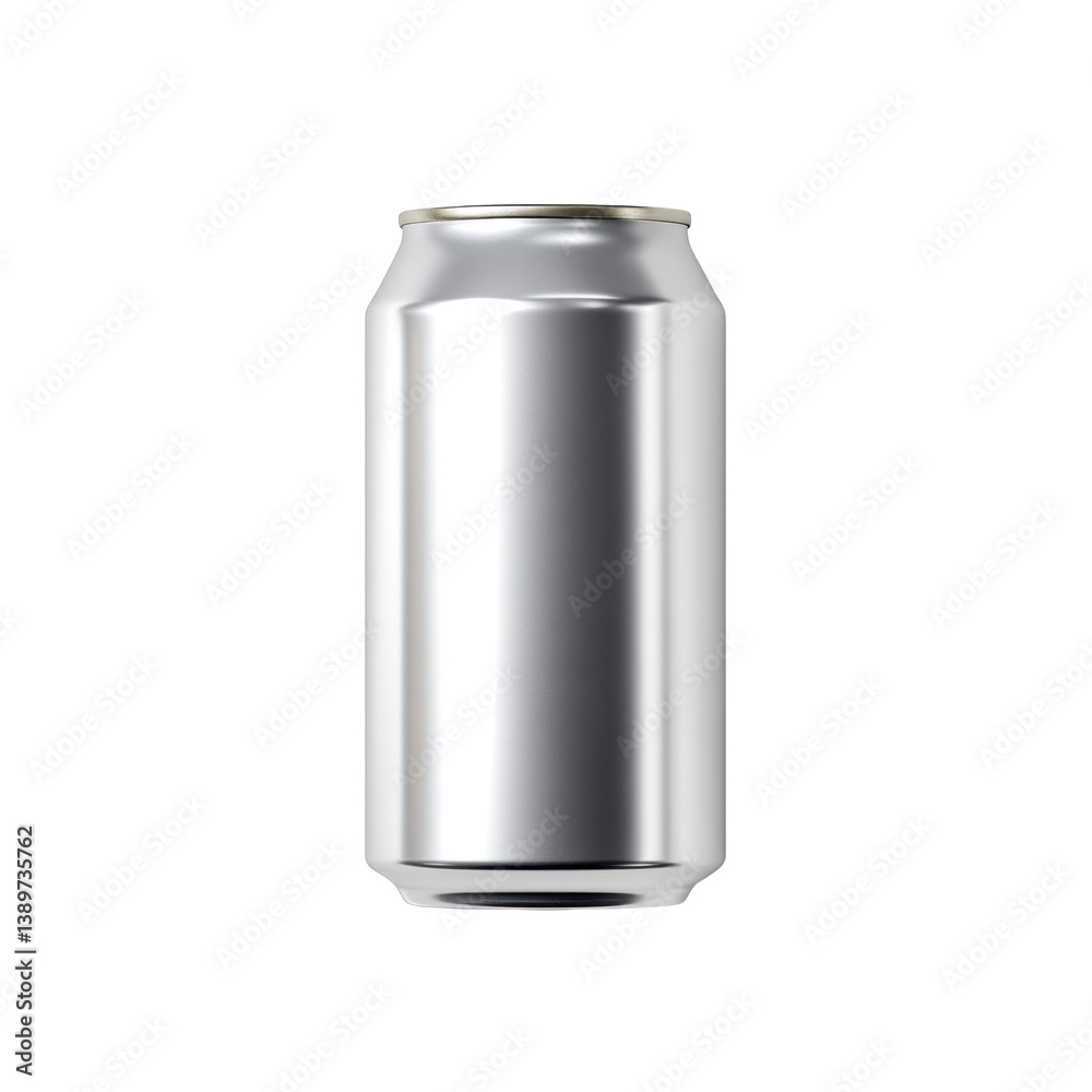 A sleek, silver beverage can featuring a smooth surface and classic design, ideal for carbonated drinks. A sleek, silver beverage can featuring a smooth surface and classic design, ideal for carbonated drinks.