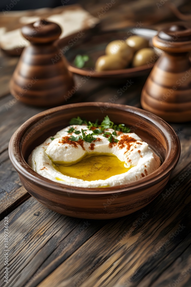 Delicious Creamy Labneh Dip with Olive Oil and Spices Delicious Creamy Labneh Dip with Olive Oil and Spices