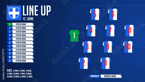 Infographic for football or soccer match lineups formation. Set of football player positions on soccer field. Football kit with soccer jersey icons in flat design.
