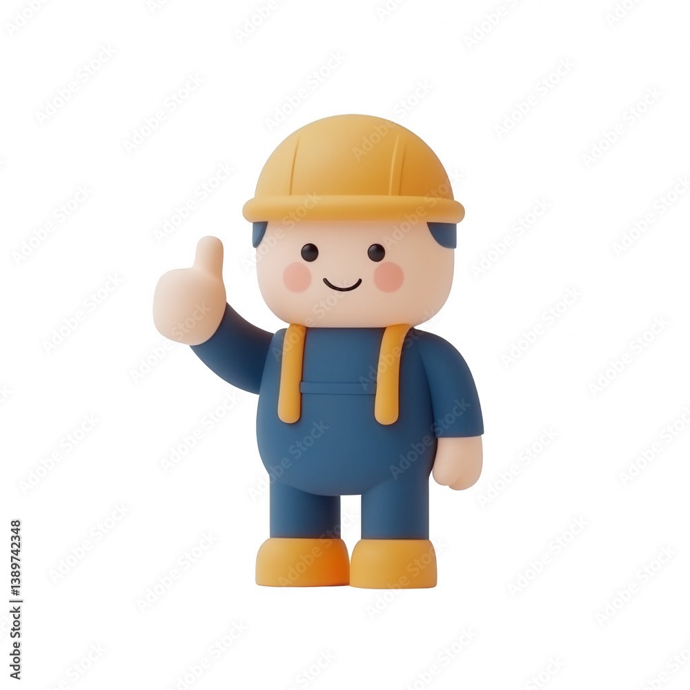 A cheerful construction worker with a yellow hard hat and blue overalls giving a thumbs-up gesture, ideal for construction or worker-themed designs. A cheerful construction worker with a yellow hard hat and blue overalls giving a thumbs-up gesture, ideal for construction or worker-themed designs.