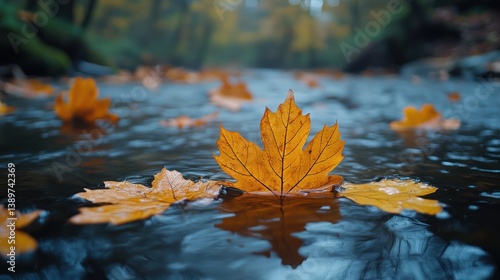 Autumn leaves on a stream
