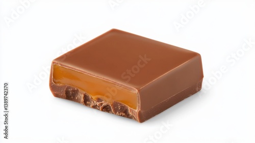 Sweet chocolate caramel treat with a smooth filling and rich coating captured in bright light