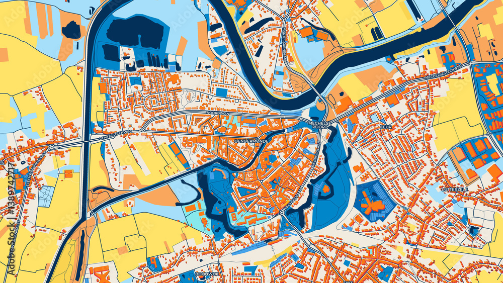 Colorful Dendermonde Street Map with Labels and Buildings Colorful Dendermonde Street Map with Labels and Buildings