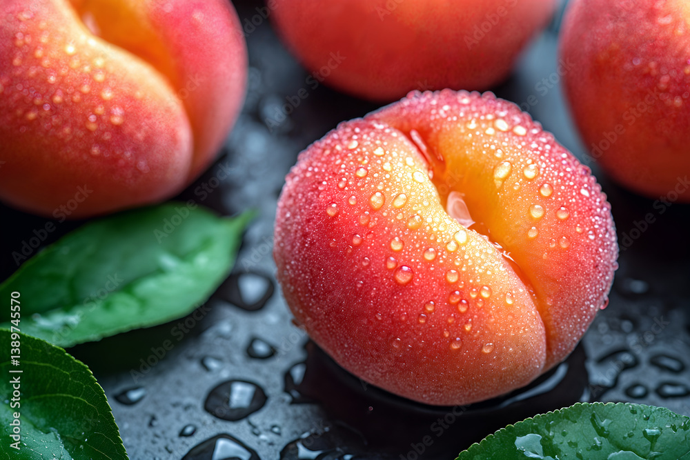 Fresh peaches with water droplets highlighting their natural health benefits and vitamin richness