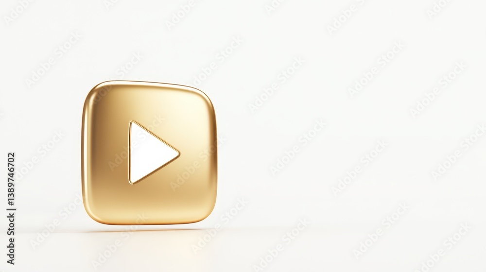 This symbol of creative success showcases a shiny gold play button set against a minimalist backdrop. It highlights the accomplishments of video content creators in the digital age This symbol of creative success showcases a shiny gold play button set against a minimalist backdrop. It highlights the accomplishments of video content creators in the digital age