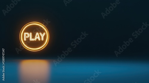 A glowing play button symbol stands out against a dark background, conveying themes of entertainment and gaming. The vibrant light adds a modern touch to any design