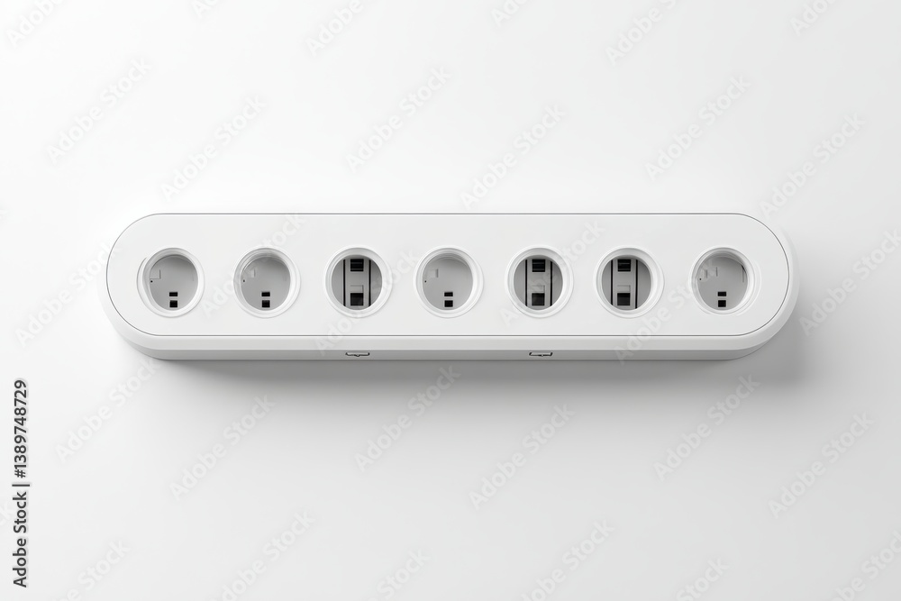 Sleek white 6 outlet power strip modern design clean lines perfect for home office or workspace Sleek white 6 outlet power strip modern design clean lines perfect for home office or workspace