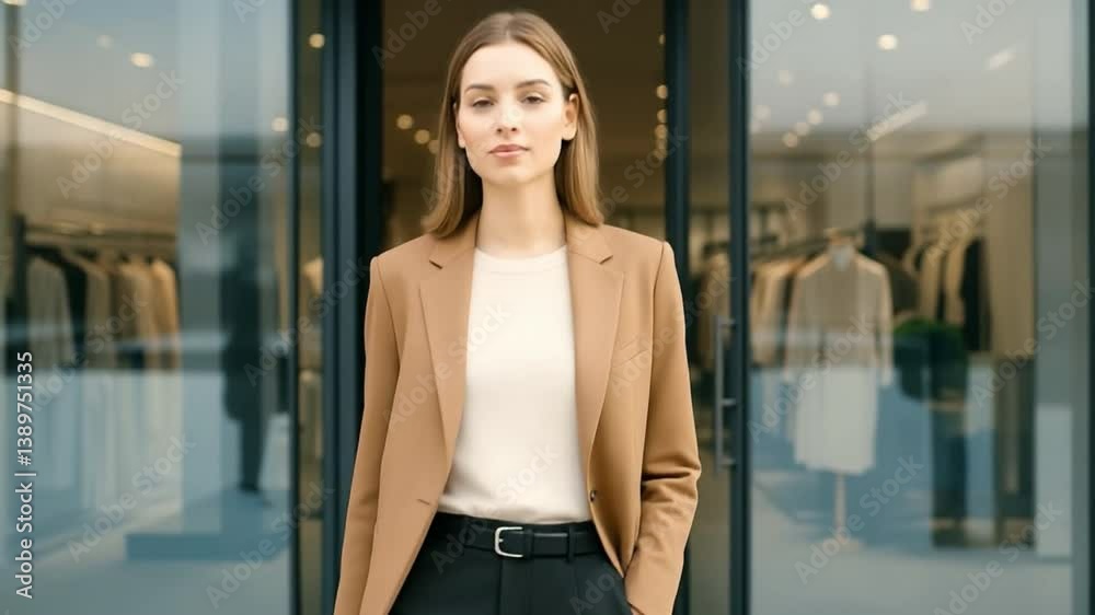 Sophisticated Stance: A poised figure in smart casual attire exudes confidence outside an elegant establishment. Embracing refined simplicity. Sophisticated Stance: A poised figure in smart casual attire exudes confidence outside an elegant establishment. Embracing refined simplicity.