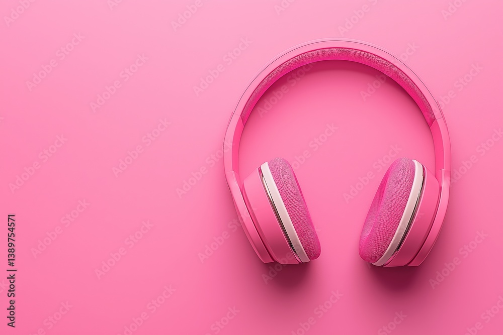 Stylish pink headphones rest on a monochromatic pink backdrop, embodying fun and youthfulness. Stylish pink headphones rest on a monochromatic pink backdrop, embodying fun and youthfulness.