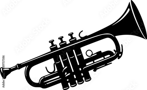 A black and white silhouette of a trumpet
