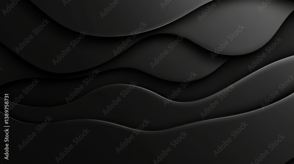 Fototapeta premium Textured black background with flowing wave patterns creating a modern and minimalistic design appeal