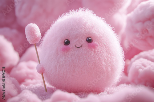 Adorable 3D Character of Cotton Candy on a Stick for Sweet Treats
