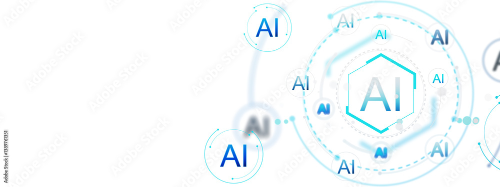 Abstract AI symbols and neural network elements in futuristic layout, digital tech style on clean white background, concept of artificial intelligence. 3D Rendering Abstract AI symbols and neural network elements in futuristic layout, digital tech style on clean white background, concept of artificial intelligence. 3D Rendering