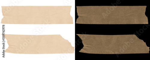 Set of ripped paper tape fragments in kraft texture, great for adding DIY charm to craft or design projects. Isolated on a Transparent or White Background