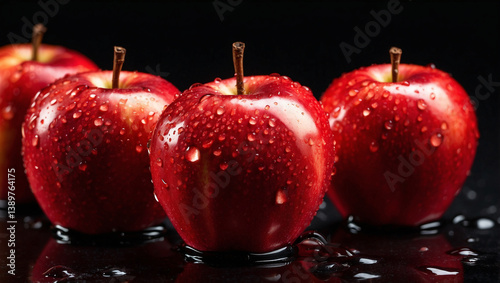 Obraz na płótnie A Fresh Red Apple with Water Drops Isolated for a Crisp Presentation w salonie