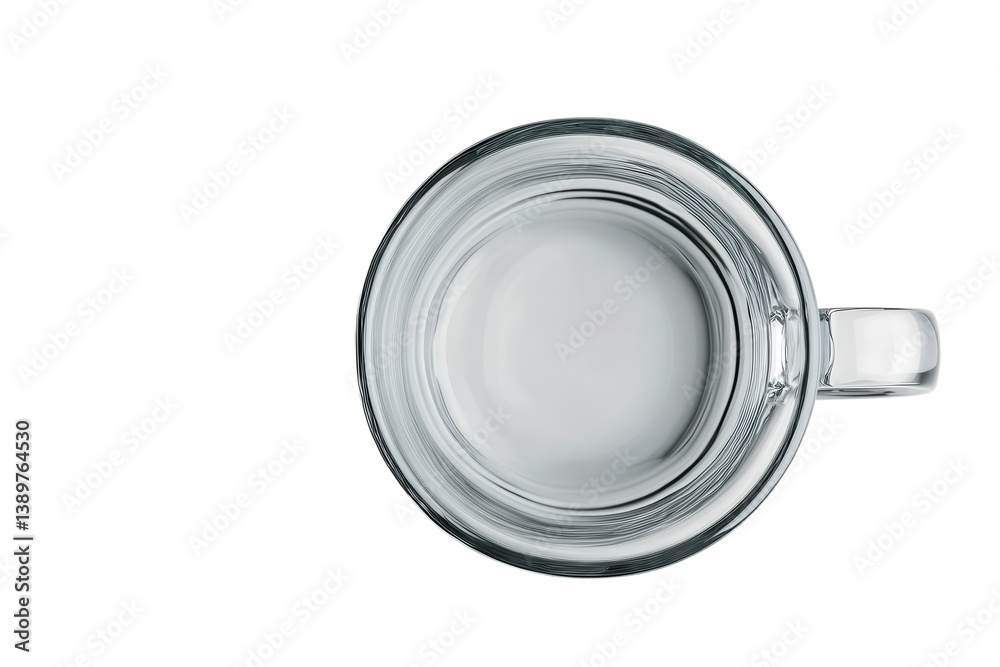 Empty glass mug on white background simple minimalism clean lines crystal clear top view studio shot Empty glass mug on white background simple minimalism clean lines crystal clear top view studio shot