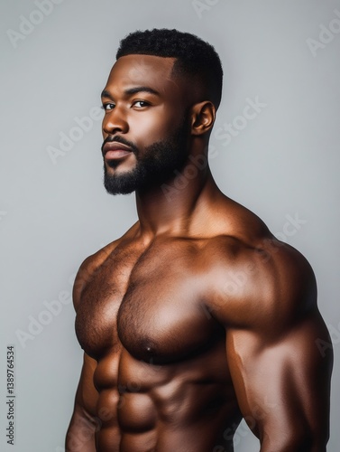 Obraz na płótnie Muscular black man showing his defined abs and biceps w salonie