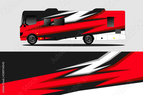 Sleek red and black RV design showcasing dynamic patterns, ideal for travel promotions and adventure