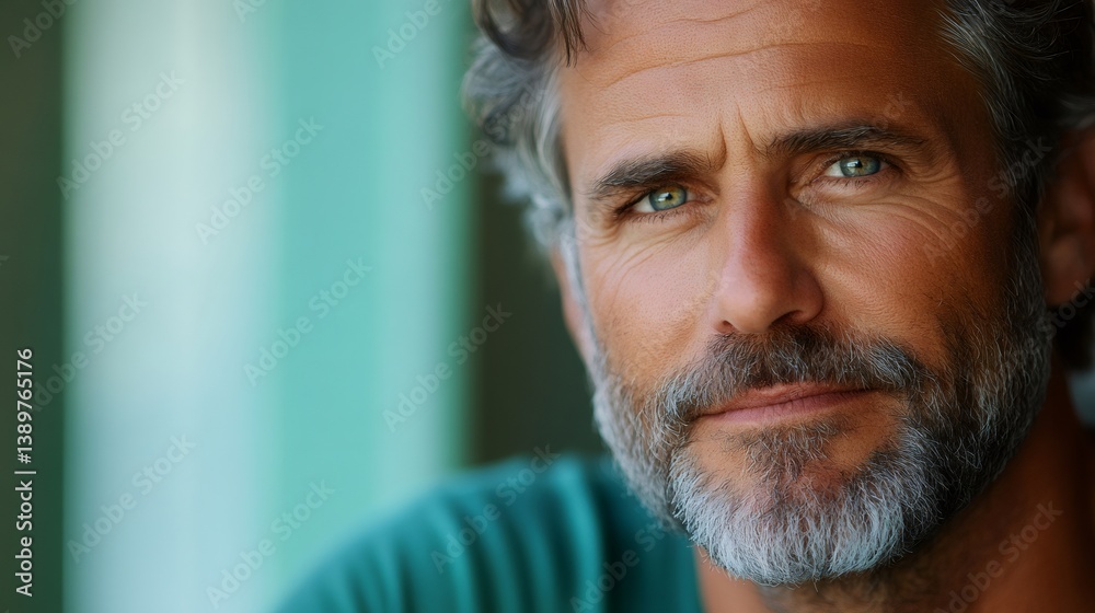 Portrait of confident mature man with grey hair and beard showing wisdom and experience