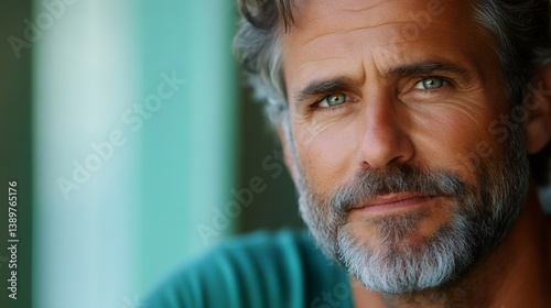 Obraz na płótnie Portrait of confident mature man with grey hair and beard showing wisdom and experience w salonie