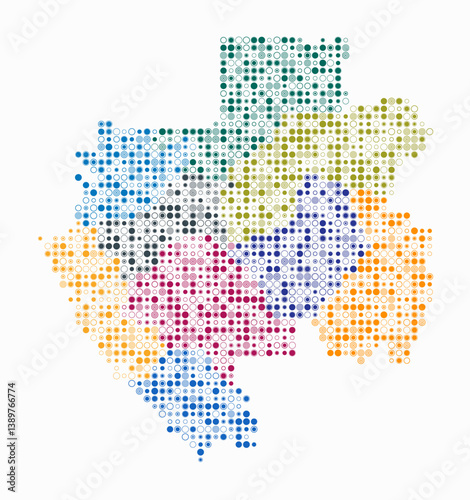 Gabon, shape of the country build of colored cells. Digital style map of the Gabon on white background. Small size circle blocks. Modern vector illustration.