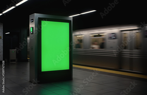 Green screen ad display in Times Square subway station