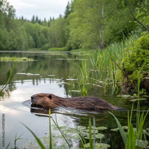 Beaver in Pond, Nature Wildlife