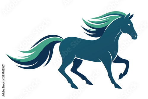 Black silhouette of a running horse with a flowing mane and tail in a vector illustration style.